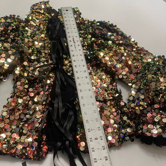 Akira Sequin Embellished Puff Sleeves Top Blouse Shirt Size Medium - Picture 5 of 5